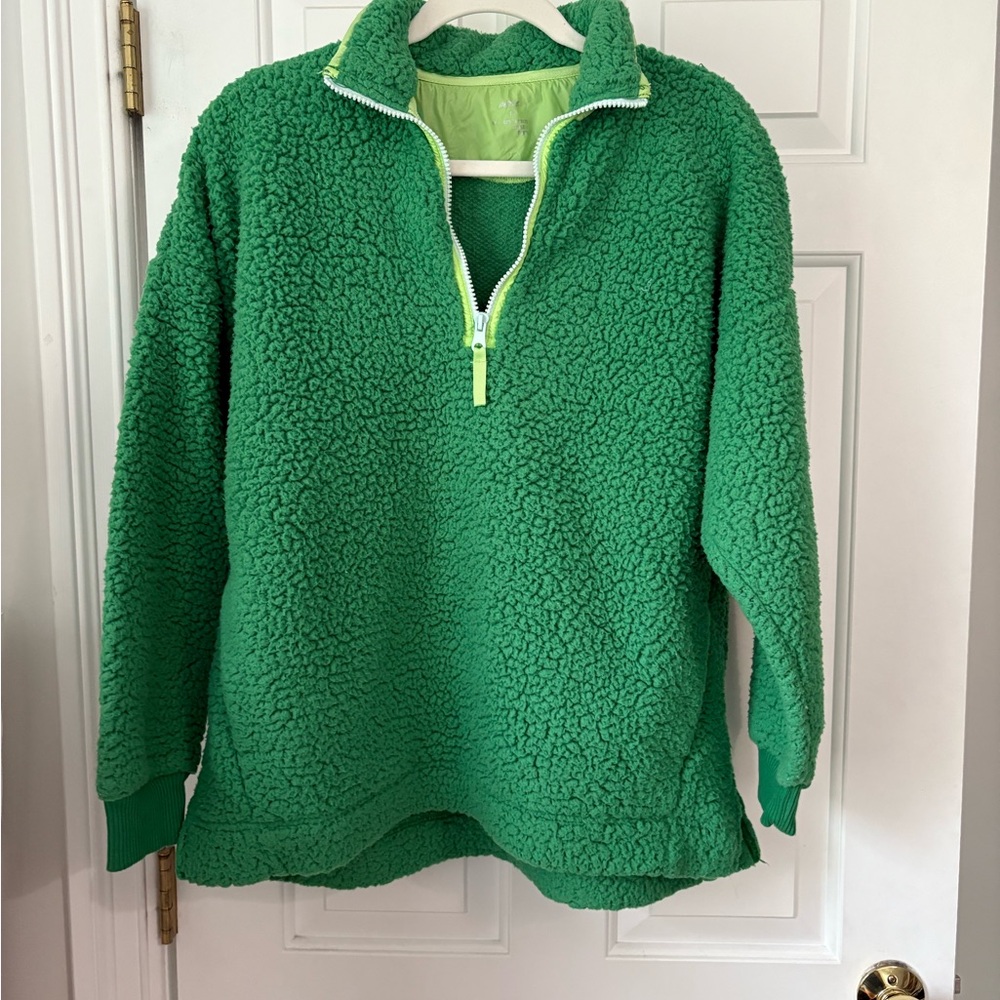 Aerie Green Sherpa Quarter-Zip Pullover